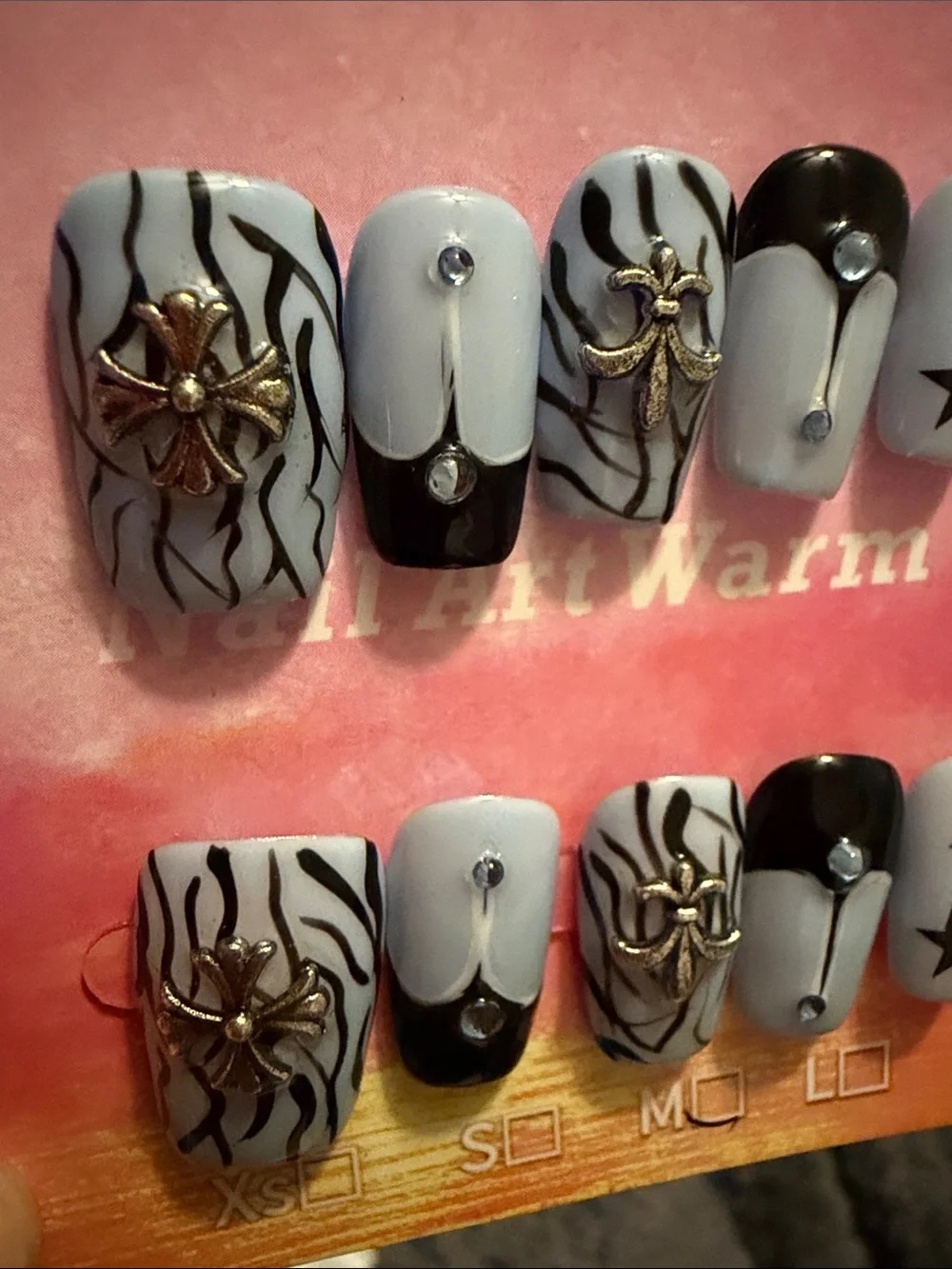 Baby blue & White Zebra Star Accent handmade acrylic Press-On Nails